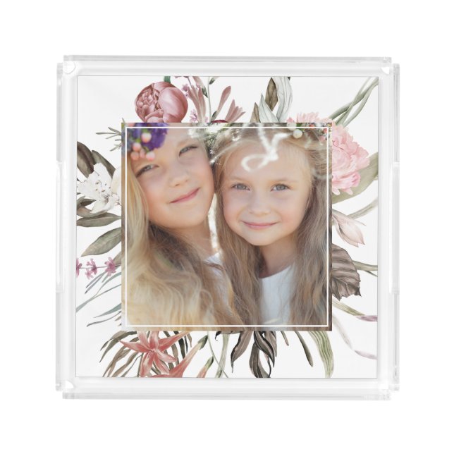 Whimsical Floral Bouquet Photo Acrylic Tray (Front)