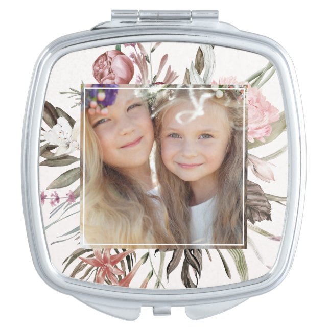 Whimsical Floral Bouquet Photo Compact Mirror (Front)
