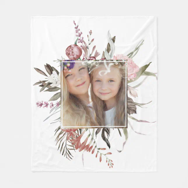Whimsical Floral Bouquet Photo Fleece Blanket (Front)