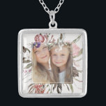 Whimsical Floral Bouquet Photo Silver Plated Necklace<br><div class="desc">This beautiful necklace features a whimsical floral and greenery bouquet,  with a center framed photo. Soft pinks and colorful coral add a feminine touch to this modern design. Perfect as a thoughtful gift for mom or any loved one on their special day or holiday.</div>