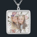 Whimsical Floral Bouquet Photo Silver Plated Necklace<br><div class="desc">This beautiful necklace features a whimsical floral and greenery bouquet,  with a center framed photo. Soft pinks and colorful coral add a feminine touch to this modern design. Perfect as a thoughtful gift for mom or any loved one on their special day or holiday.</div>