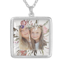 Whimsical Floral Bouquet Photo Silver Plated Necklace