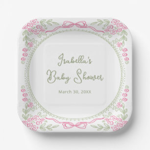 Whimsical Floral Bow Baby Shower  Paper Plates