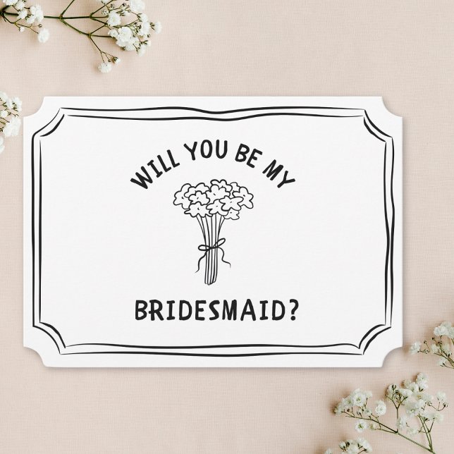 Whimsical Floral Bow Bouquet Bridesmaid Proposal  Card (Simple yet stylish bridesmaid card with a floral illustration, perfect for any modern wedding.)