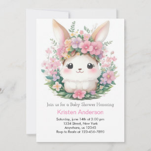 Whimsical Floral Bunny Girl Baby Shower Invitation