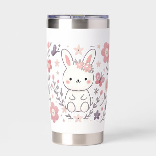 Whimsical Floral Bunny Illustration Insulated Tumbler