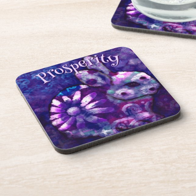 Whimsical Floral Bunny Rabbit Personalized Beverage Coaster (Left Side)
