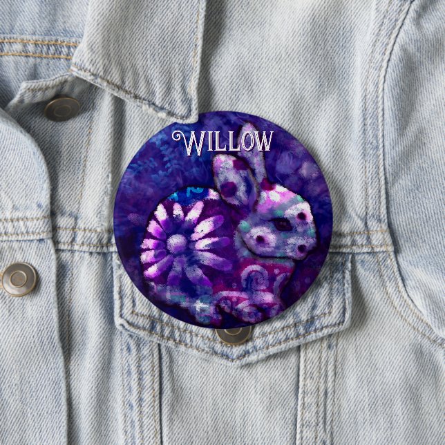 Whimsical Floral Bunny Rabbit Personalized Button (In Situ)