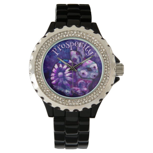 Whimsical Floral Bunny Rabbit Personalized Watch (Front)