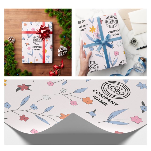 Whimsical Floral Business Logo Bloom Wrapping Paper (flower shop Floral Business Logo elegant florist trendy customer simple minimalist boutique pink
)