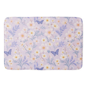 whimsical floral butterflies pastel bath mat