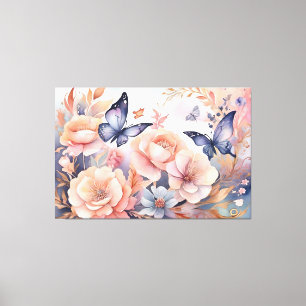 Whimsical Floral Butterflies Playful Design Canvas Print