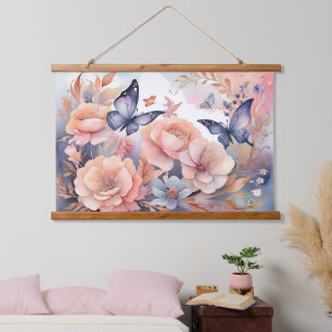 Whimsical Floral Butterflies Playful Design Hanging Tapestry