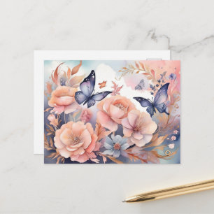 Whimsical Floral Butterflies Playful Design Postcard