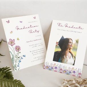 Whimsical Floral Butterfly Graduation Party Photo Invitation