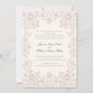 Whimsical Floral Butterfly Lace Formal Wedding Invitation