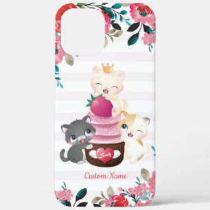 Whimsical Floral Cartoon Cats Strawberry Cupcake iPhone 12 Pro Max Case