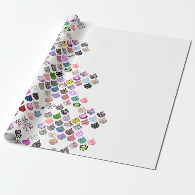 Whimsical Floral Chevron Scalloped Pattern Wrapping Paper (Unrolled)