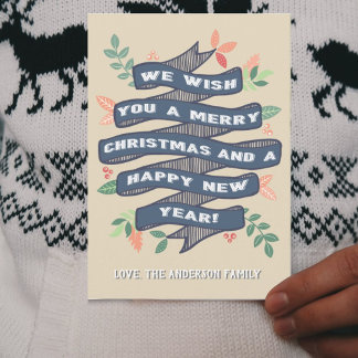 Whimsical Floral Christmas Banner Holiday Card