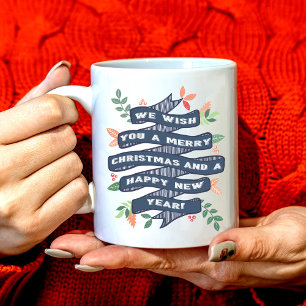 Whimsical Floral Christmas Banner Holiday Coffee Mug