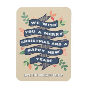 Whimsical Floral Christmas Banner Holiday Magnet