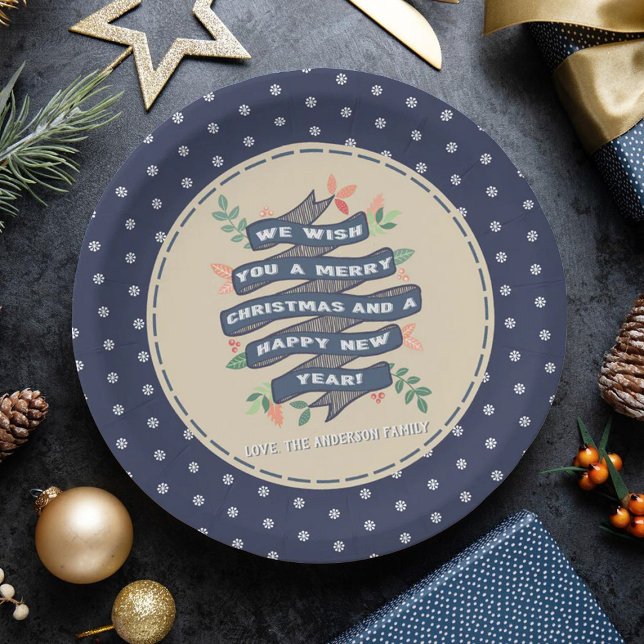 Whimsical Floral Christmas Banner Holiday Paper Plates (Creator Uploaded)