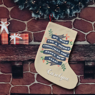 Whimsical Floral Christmas Banner Holiday Small Christmas Stocking