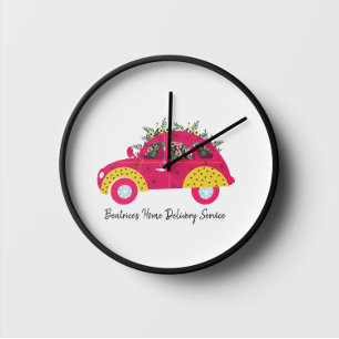 Whimsical Floral Colorful Auto Large Clock