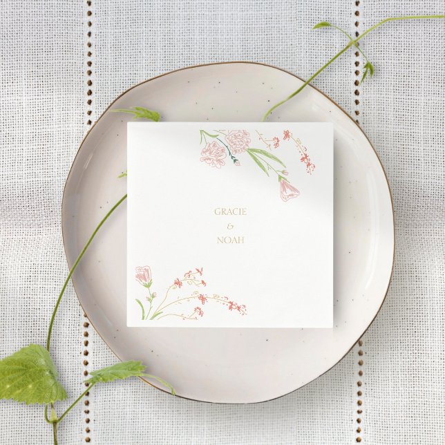 Whimsical Floral Coral Pink & Cream Floral  Napkins (Creator Uploaded)