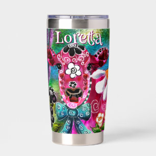 Whimsical Floral Cow Pink Teal Black Personalized Insulated Tumbler