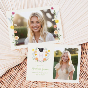 Whimsical Floral Crest Graduation Invitation