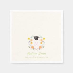 Whimsical Floral Crest Graduation Napkins