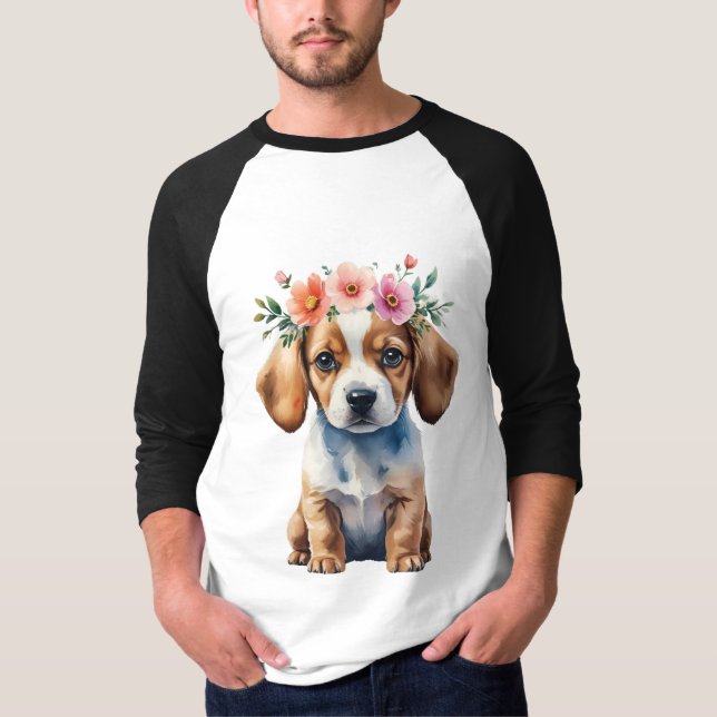 Whimsical Floral Crown Puppy Tee (Front)