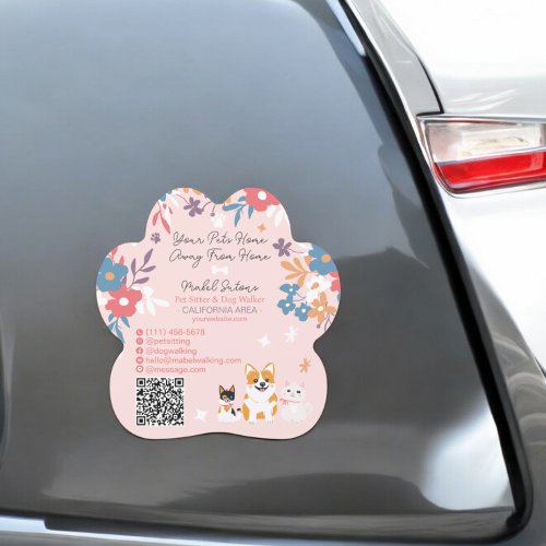 Whimsical floral cute pastel pet sitter dog walker car magnet