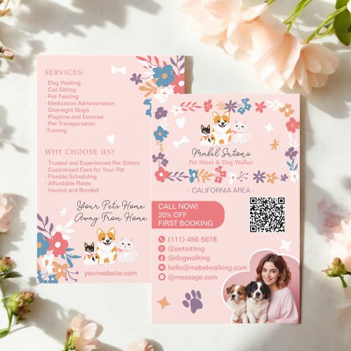 Whimsical floral cute pastel pet sitter dog walker flyer