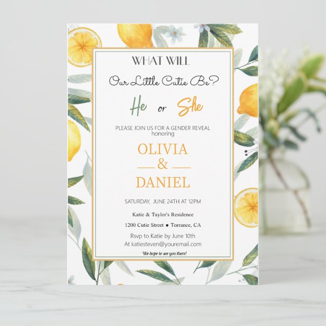  Whimsical Floral Cutie Gender Reveal Invitation (Standing Front)