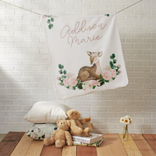 Whimsical Floral Deer Woodland Baby Blanket