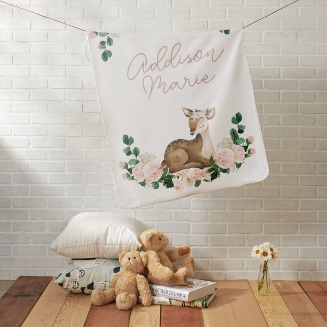 Whimsical Floral Deer Woodland Baby Blanket (In Situ)