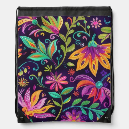 Whimsical Floral design  Drawstring Bag