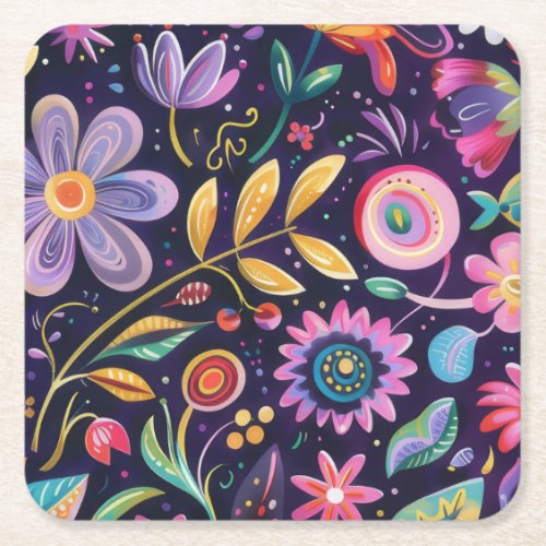 Whimsical Floral design  Square Paper Coaster