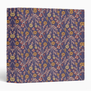 Whimsical Floral Design with Vines on Purple Back 3 Ring Binder