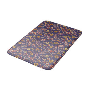 Whimsical Floral Design with Vines on Purple Back Bath Mat