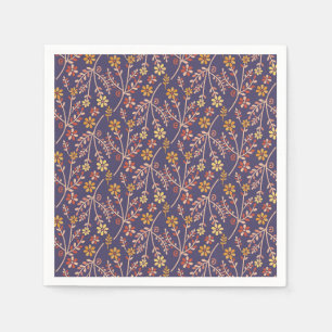 Whimsical Floral Design with Vines on Purple Back Napkins