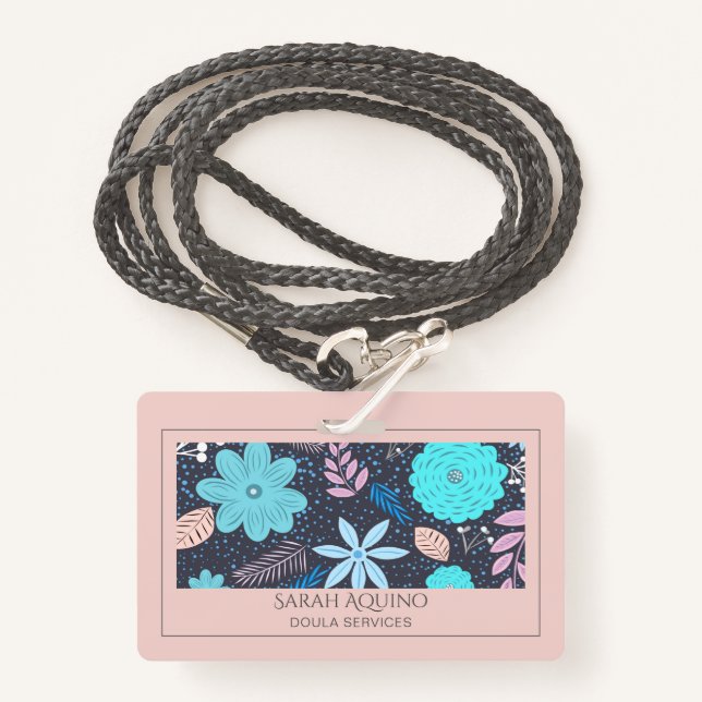 Whimsical Floral Doula Or Midwife Badge (Front with Lanyard)