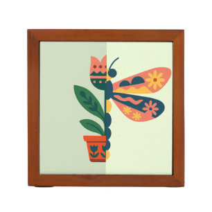 Whimsical floral dragonfly Design Desk Organizer