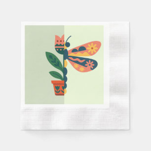 Whimsical floral dragonfly Design Napkins