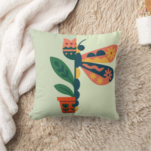 Whimsical floral dragonfly Design Throw Pillow