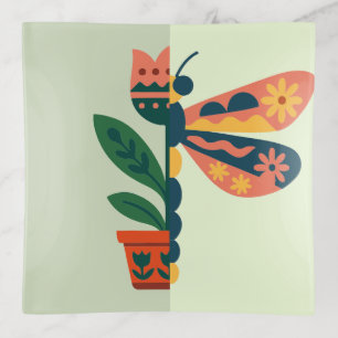 Whimsical floral dragonfly Design Trinket Tray