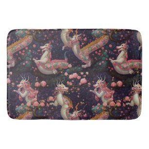 Whimsical Floral Dragons Bath Mat