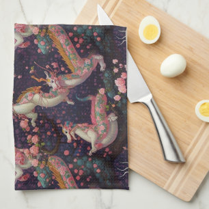 Whimsical Floral Dragons Kitchen Towel